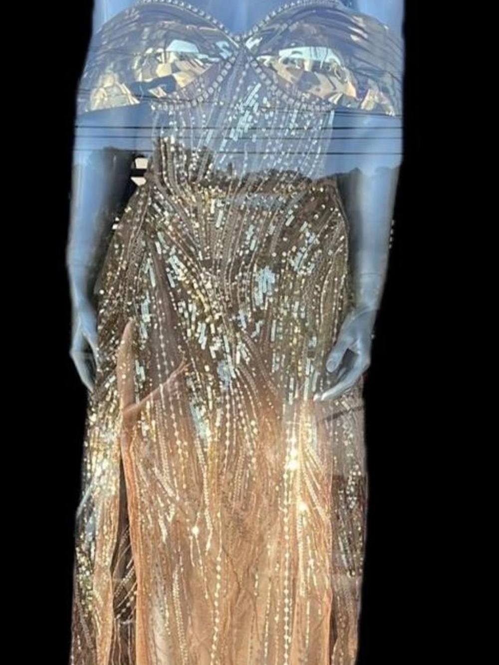 Embellished Gold Greek CleopatraFuturistic Goddess Sequin Dress, Whimsical, - Picture 3 of 9
